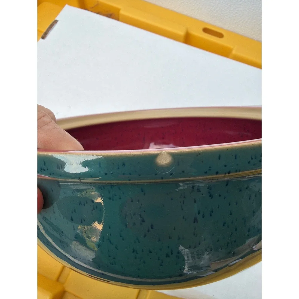 Denby Harlequin Teal and Red Stoneware Round Casserole Serving Dish England